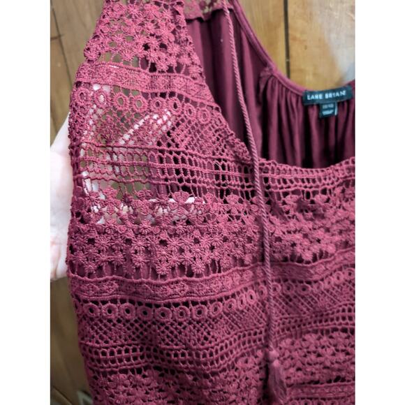 Lane Bryant Shirt Womens Plus Size 38/40 7X Maroon Scoop Neck Lace Crocheted Top - Picture 5 of 6